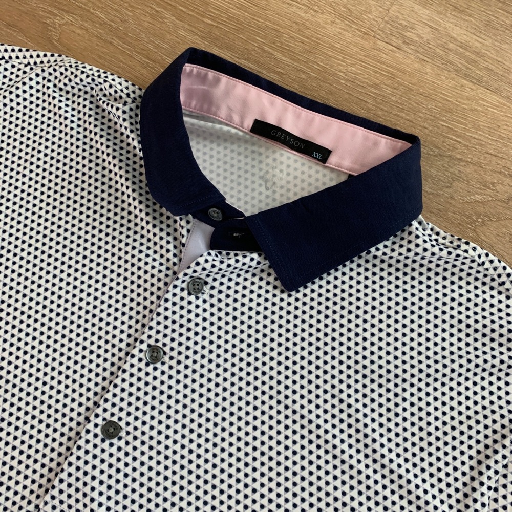 Greyson Clothiers Mens XXL Polo Shirt Navy White Geometric Golf Performance Top